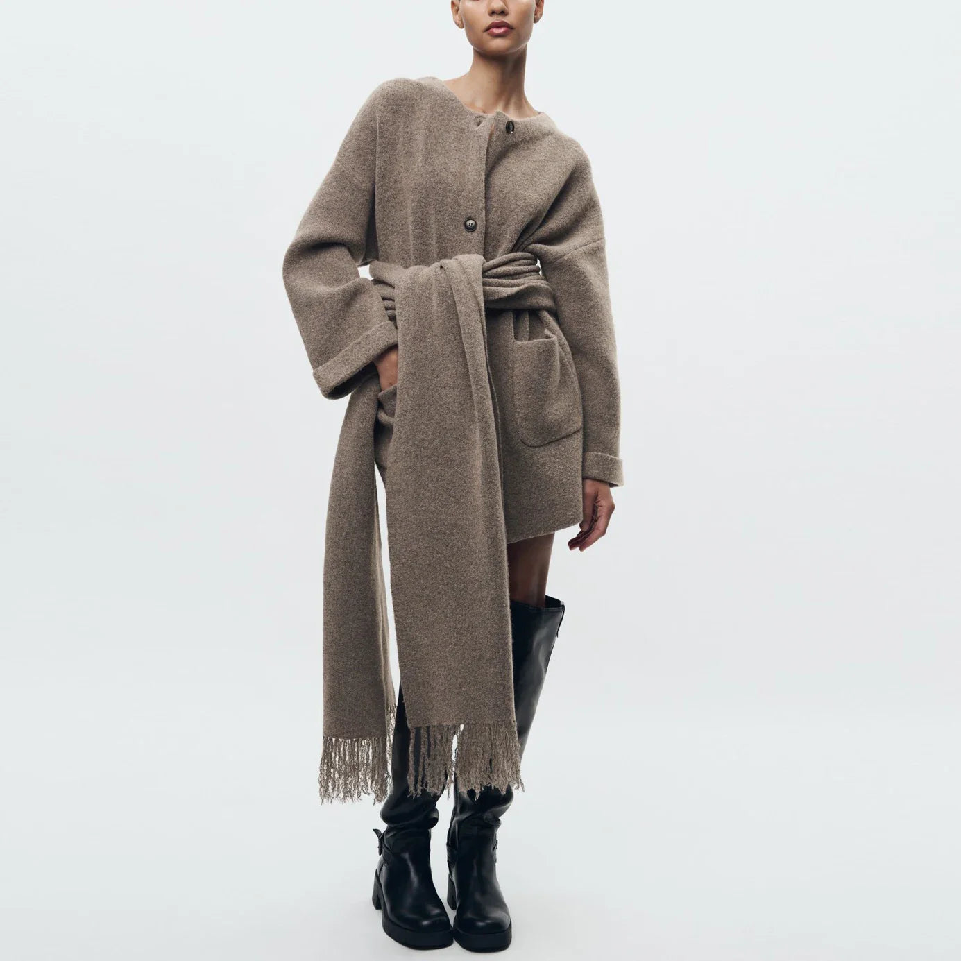 Abigail™ | Strikket Cardigan med Tørklæde