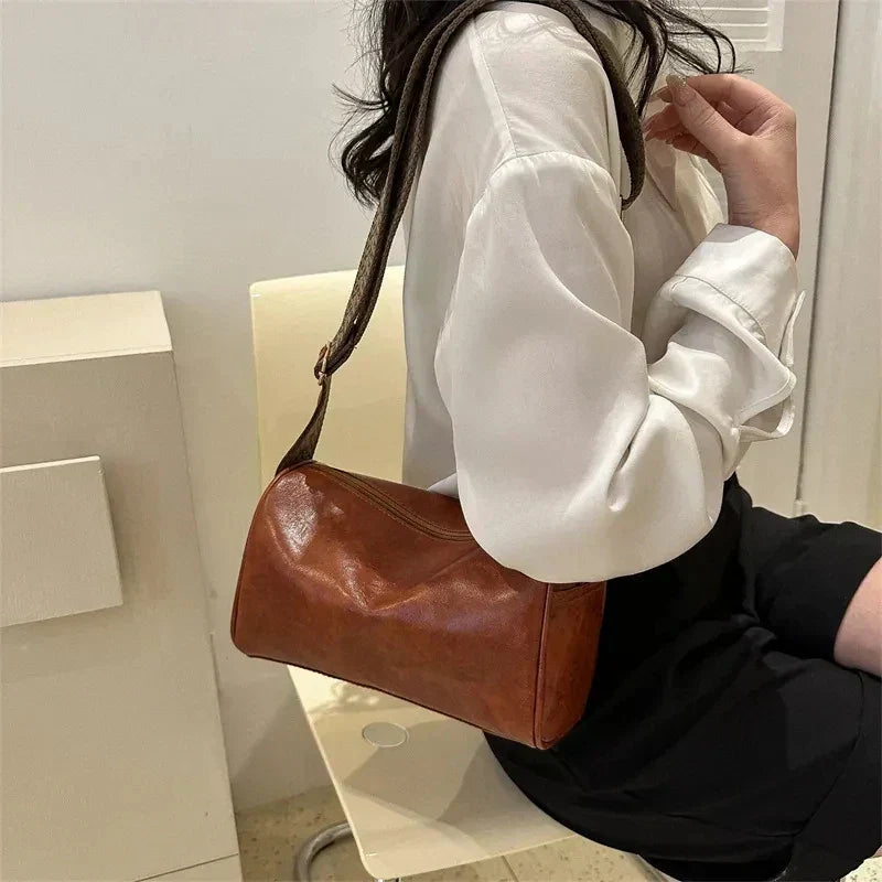 Trine™ | Vintage Læder Crossbody Taske med Vævet Justerbar Rem