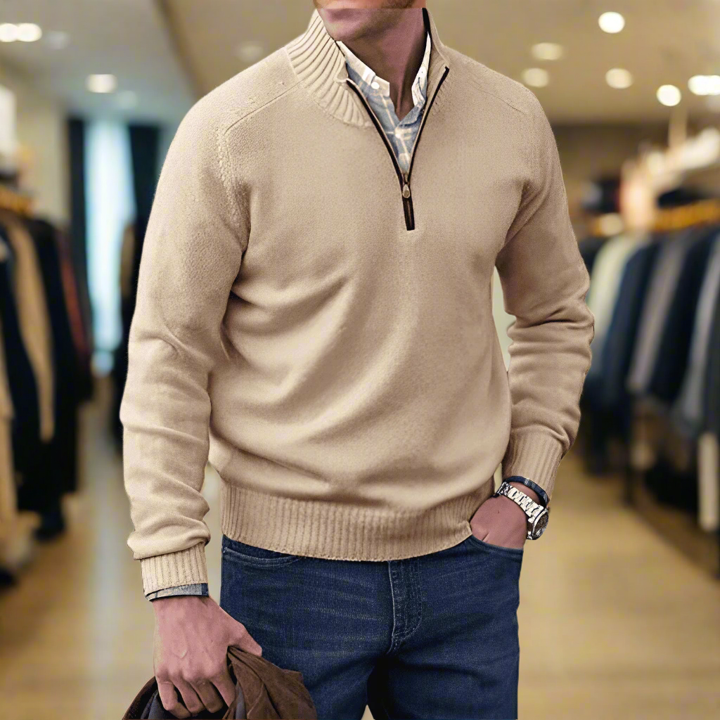 William | Luksuriøs Cashmere Trøje med Lynlås – Tidløs Elegance & Komfort