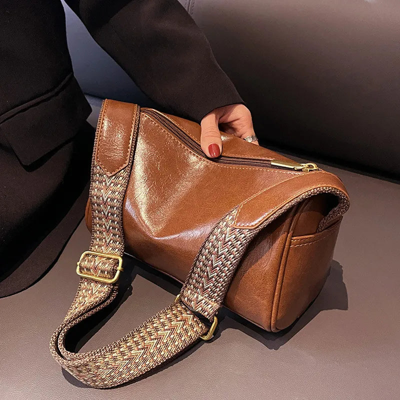Trine™ | Vintage Læder Crossbody Taske med Vævet Justerbar Rem