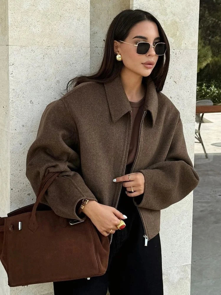 Margaret™ | Elegant Brun Uldjakke