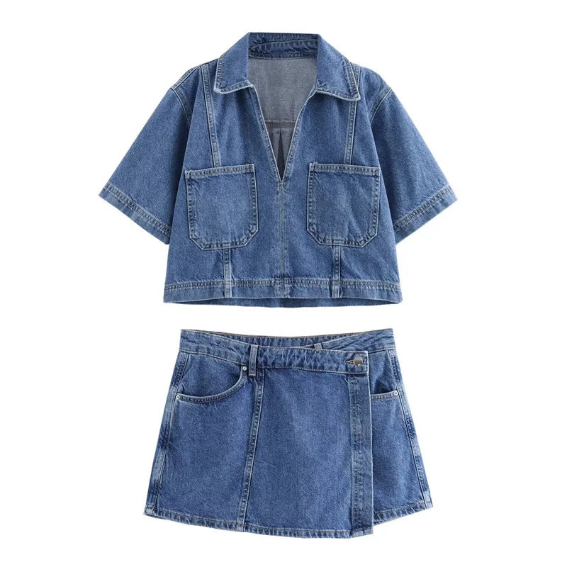 Maris™ | V-hals Denim Sæt