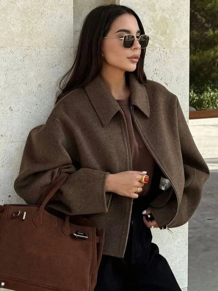Margaret™ | Elegant Brun Uldjakke
