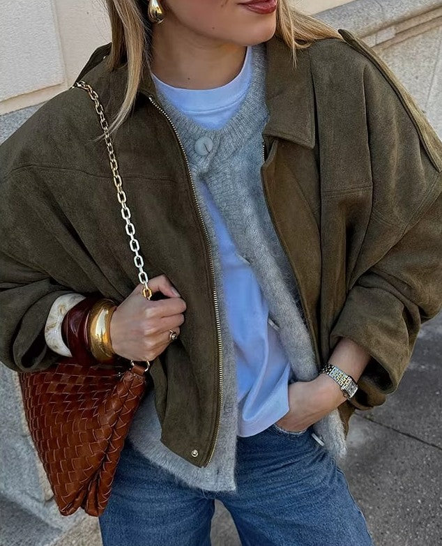 Mette™ | Suede Bomberjakke
